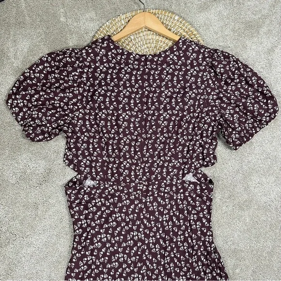 NWT Boden Cut Out Midi Tea Dress Shortsleeve Dark Burgundy Sweet Daisy Size  14R